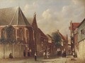 Figures by a church in a Dutch village - Pieter Gerard Vertin