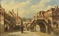 Bridge over a canal in a village - Pieter Gerard Vertin
