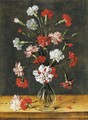Carnations in a glass vase on a stone table - Phillipe de Marlier