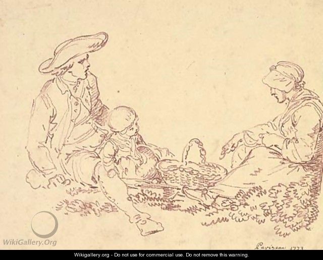 A peasant couple with a child - Philippe-Louis Parizeau
