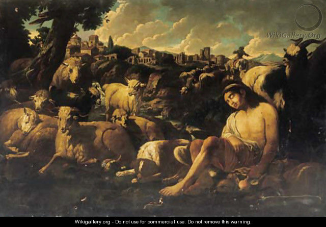 A shepherd in an Italianate landscape - Philipp Peter Roos