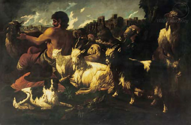 A goatherd in an Italianate landscape - Philipp Peter Roos