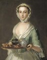 Portrait of a young woman, possibly Hannah, the artist's maid, holding a tea tray - Philipe Mercier