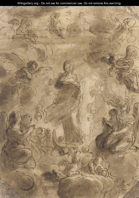 The Virgin Immaculate below the Trinity surrounded by putti and angels - Pier Francesco Mola