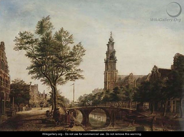 The Westerkerk, Amsterdam, seen from the Prinsengracht by the Rozengracht - Paulus Constantin La Fargue