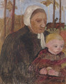 Bauerin mit Kind, im Hintergrund ein Reiter - Paula Modersohn-Becker