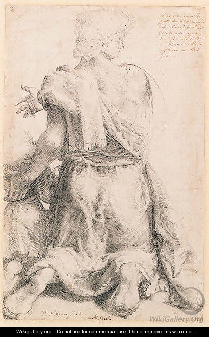 A kneeling Woman and Child seen from behind - Pellegrino Tibaldi
