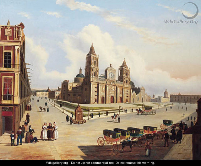 Vista de la Catedral y parte del Zocalo en Mexico - Pedro Gualdi