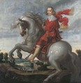 An equestrian portrait of the Cardinal-Infante Ferdinand (1609-1641), an extensive river landscape beyond - Pauwels I van Hillegaert