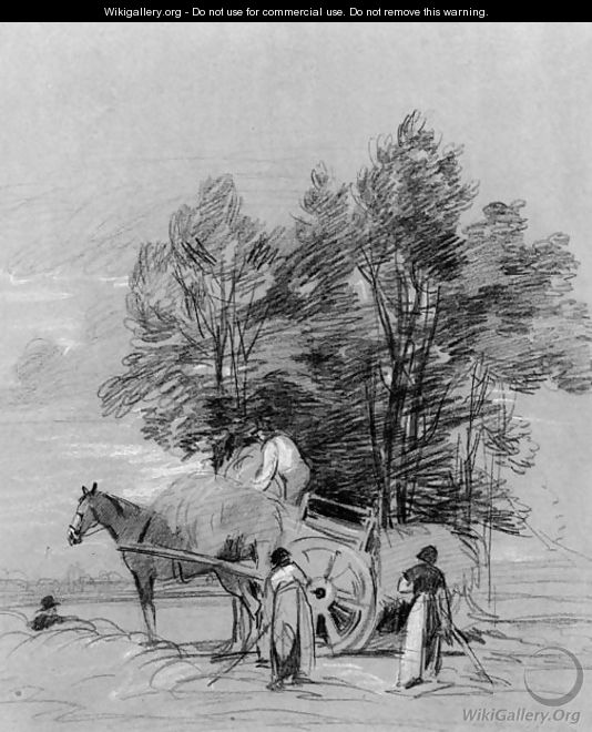 Figures loading a haycart, beneath a tree - Peter de Wint