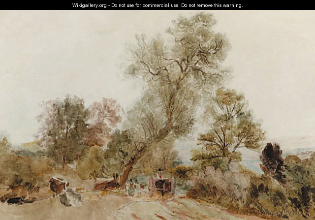 Figures and a horse and cart on a country track - Peter de Wint