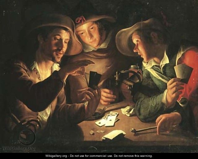 Soldiers playing cards by candlelight - Peter Wtewael