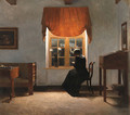 A woman knitting by a window - Peter Vilhelm Ilsted