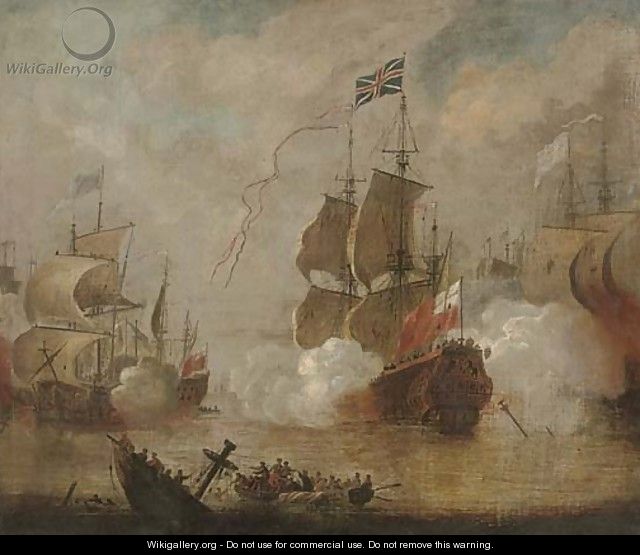 An English flagship in action during the Third Anglo-Dutch War, 1672-74 - Peter Monamy