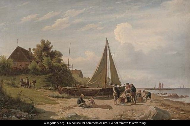 Selling fish on the shore - Peter Johann Raadsig