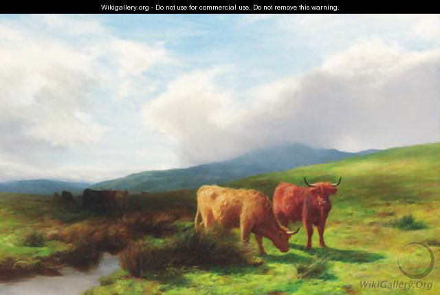 Highland cattle by a burn - Peter Graham
