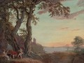 An extensive wooded river landscape with an amorous couple making music under a tree - Paul Sandby