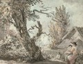 A mother and child seated in a garden - Paul Sandby