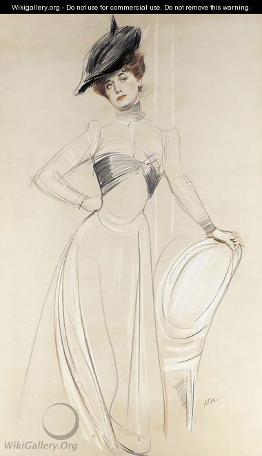 Portrait of an elegant woman wearing a hat, leaning on a chair - Paul Cesar Helleu
