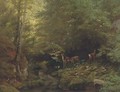 Deer in a river landscape - Albert Girard