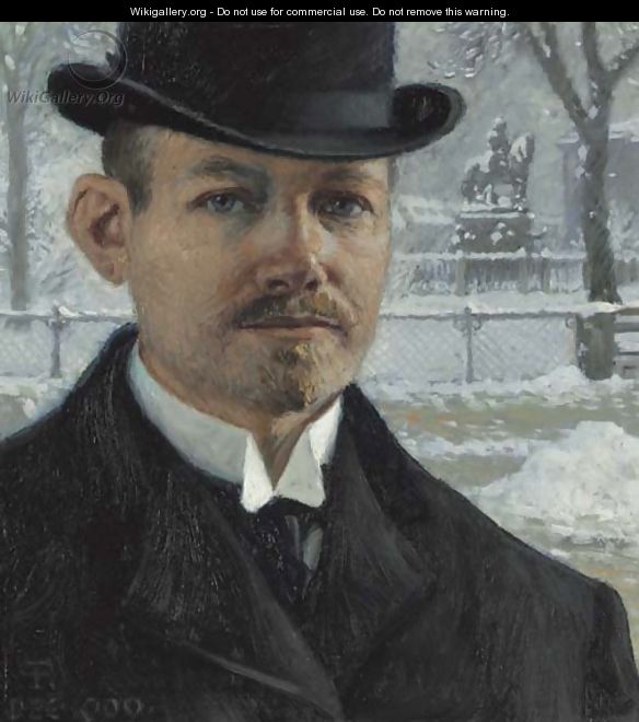 Self-portrait, Nytorv in Winter - Paul-Gustave Fischer