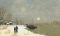 Figures along a riverside in winter - Paul Emmanuel Peraire