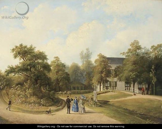 An elegant company promenading in the garden of a country house - Paul Joseph Constantine Gabriel