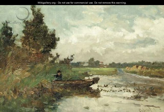 An angler in a polder landscape - Paul Joseph Constantine Gabriel