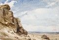 Deux figures sur un rocher en bord de mer a Honfleur - Paul Huet