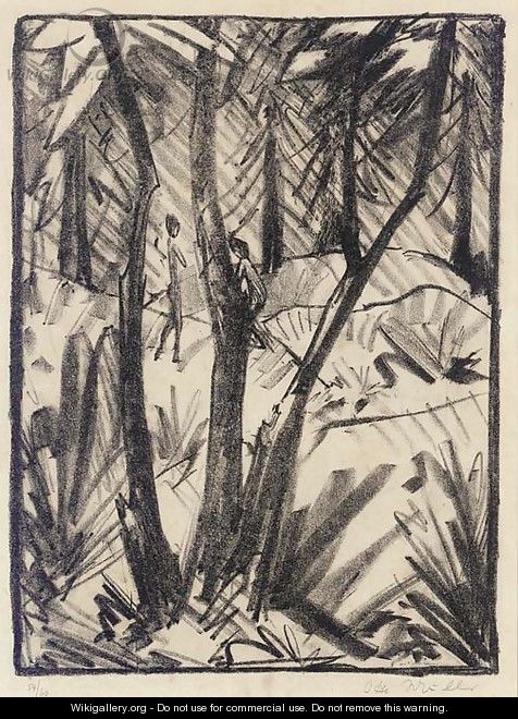 Waldlandschaft mit kleinen Figuren - Otto Mueller