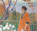 A lady in an autumn landscape near a lake - Otto Boyer