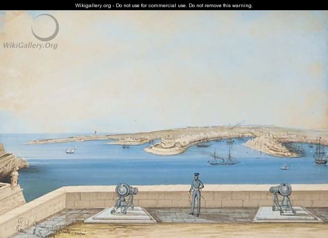 A military figure standing on the battlement overlooking the bay of Malta - Paolo Andrea Deangelis