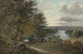 A wooded river landscape, a town beyond - Octavius Thomas Clark