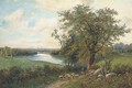 A shepherd with his flock on a riverside track - Octavius Thomas Clark