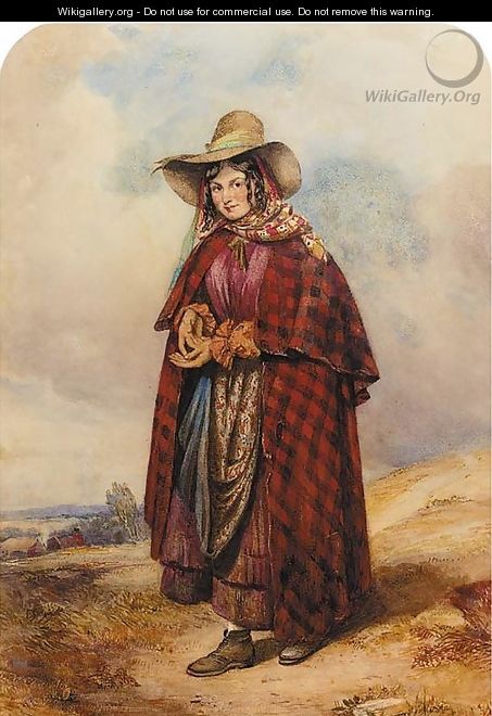 A young gypsy girl standing in a field - Octavius Oakley