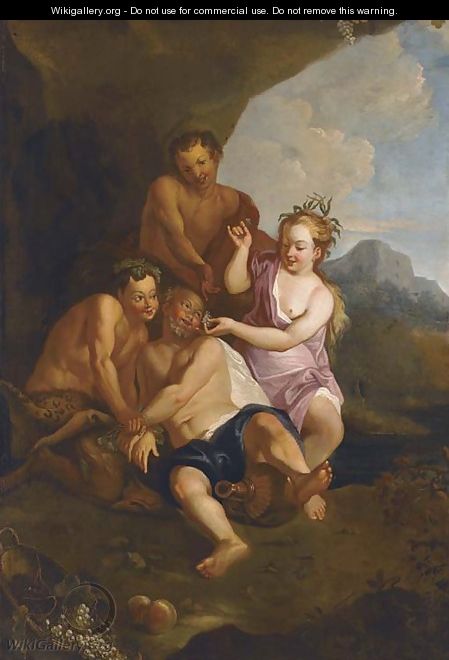 The drunken Silenus with satyrs and a nymph - North-Italian School