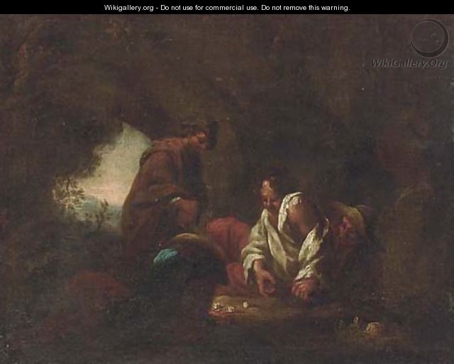 Peasants playing dice in a cave; and Peasants drinking in an interior - North-Italian School