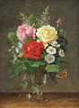 A vase of roses with a butterfly - Olaf August Hermansen