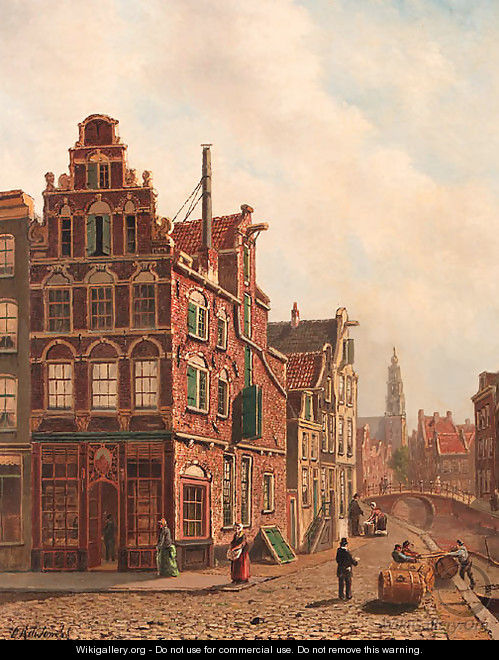 View of the city of Delft with the Oude Kerk - Oene Romkes De Jongh