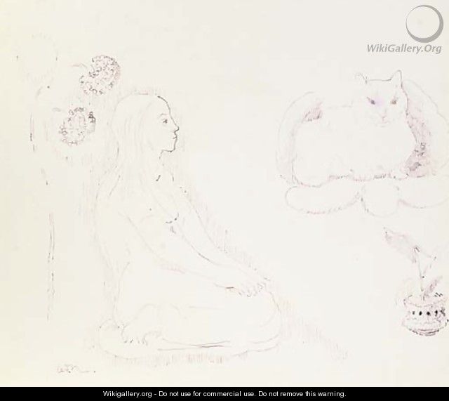 Jeune fille avec chat et fleurs - Odilon Redon