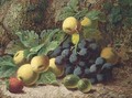 Still life of grapes, apples, gooseberries and a strawberry - Oliver Clare