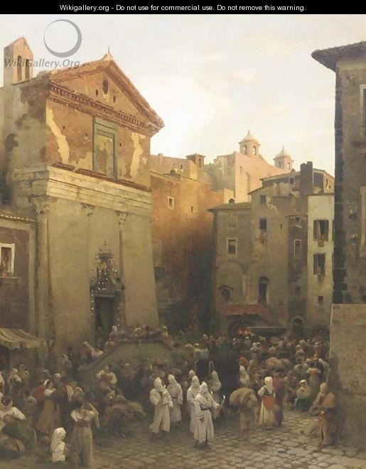 A procession in Palestrina, Italy - Oswald Achenbach