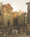 A procession in Palestrina, Italy - Oswald Achenbach
