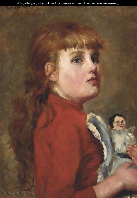 Young girl with her doll - Charles-Dominique-Oscar Lahalle