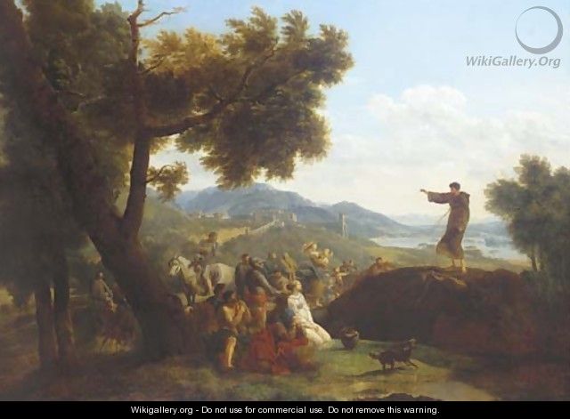 Saint Francis preaching in an extensive landscape, a town beyond - Nicolas Antoine Taunay