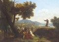 Saint Francis preaching in an extensive landscape, a town beyond - Nicolas Antoine Taunay