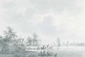 The village of Hael on the River Waal, with boatmen at a landing station 2 - Nicolaes Wicart