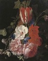 Roses, tulips, poppies and other flowers with butterflies a fragment - Nicholaes van Verendael