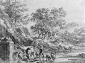 An italianate landscape with herdsman at the fountain - Nicolaes Berchem