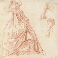 A lady holding a fan, with subsidiary studies of her arms - Nicolas Lancret